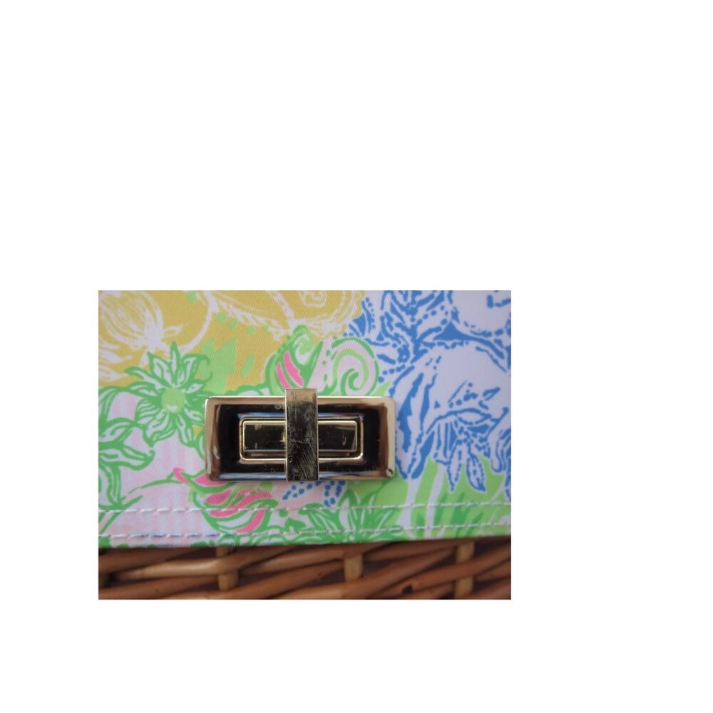 LILLY PULITZER Cheek to Cheek Wicker Wine Carrier Strap Multicolor Basket Tote - Picture 10 of 16